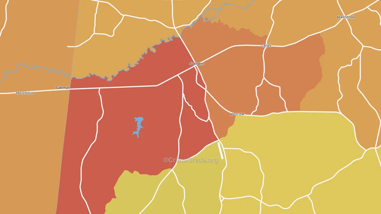 Sulligent, AL Map of Drug-Related Crime Rates