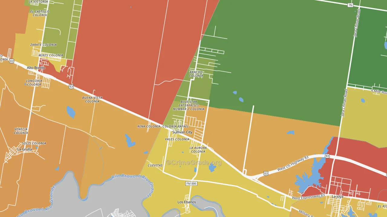 Sullivan City, TX Map of Drug-Related Crime Rates