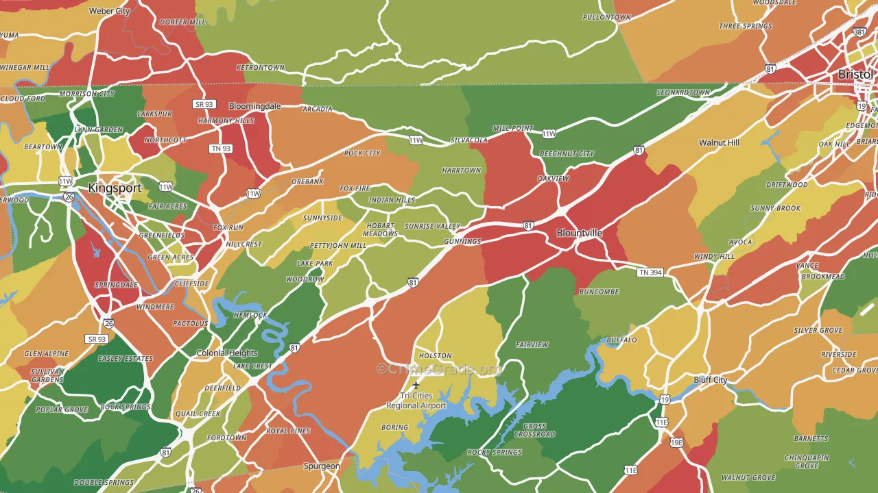 Sullivan County, TN Map of Drug-Related Crime Rates