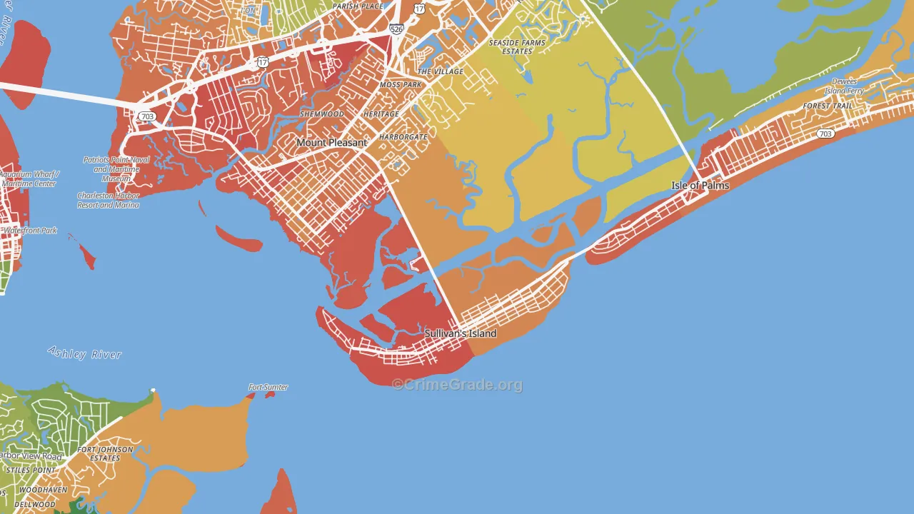 Sullivans Island, SC Map of Drug-Related Crime Rates