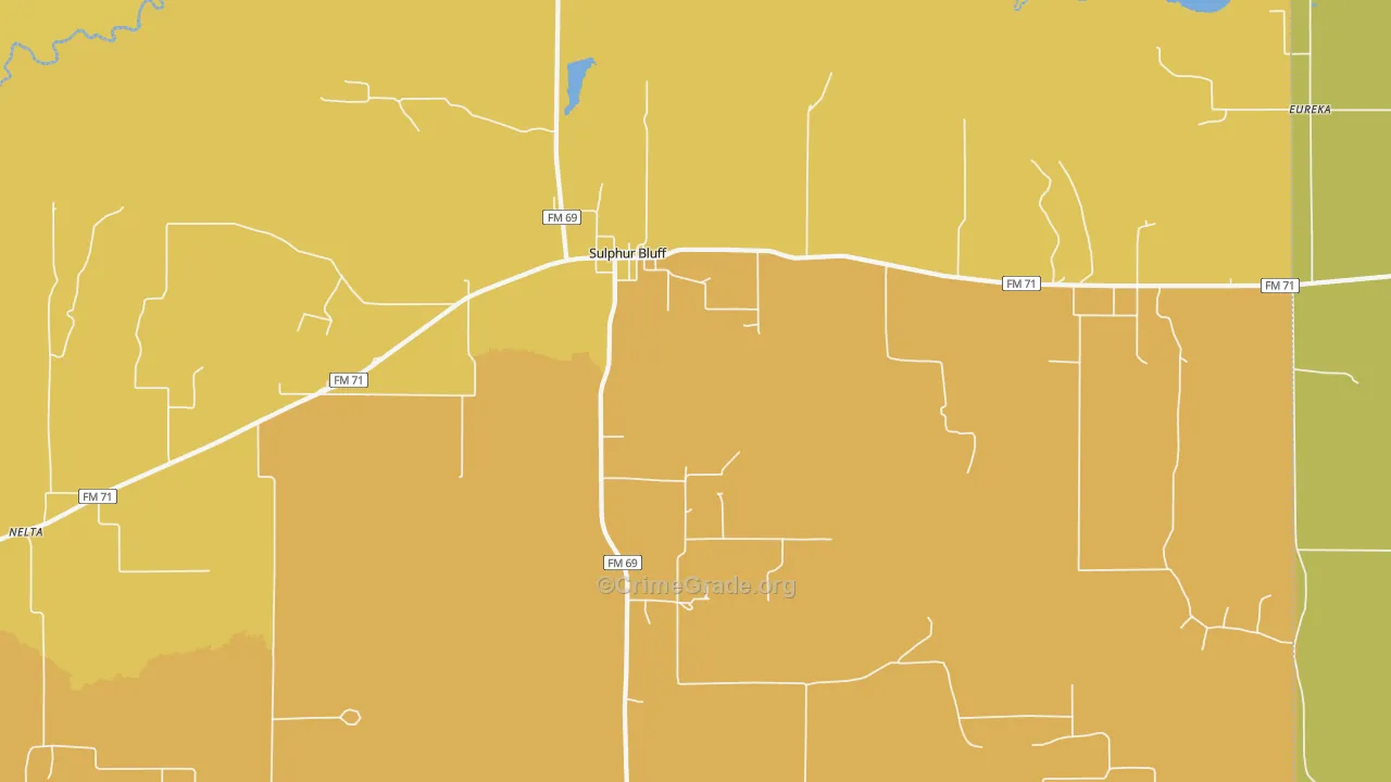 Sulphur Bluff, TX Map of Drug-Related Crime Rates