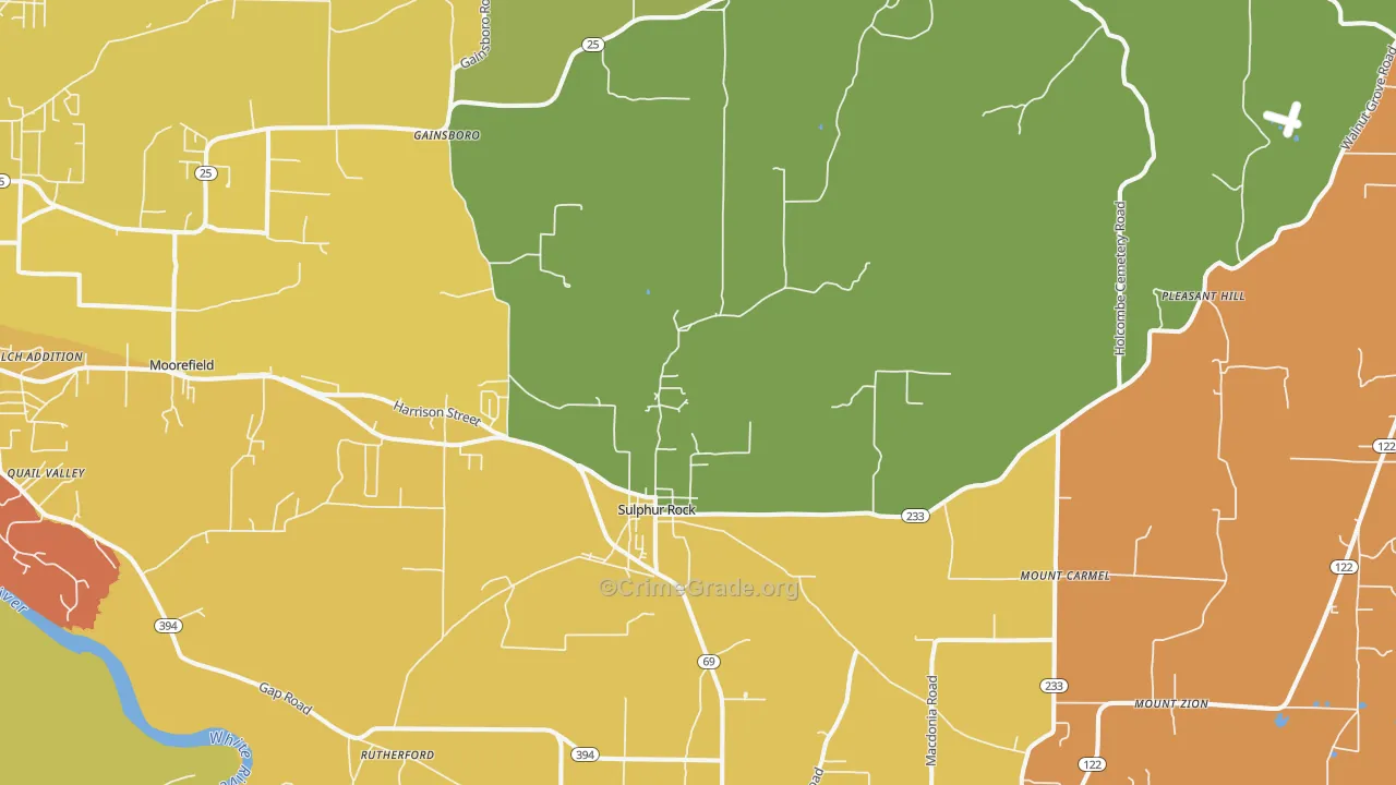 Sulphur Rock, AR Map of Drug-Related Crime Rates