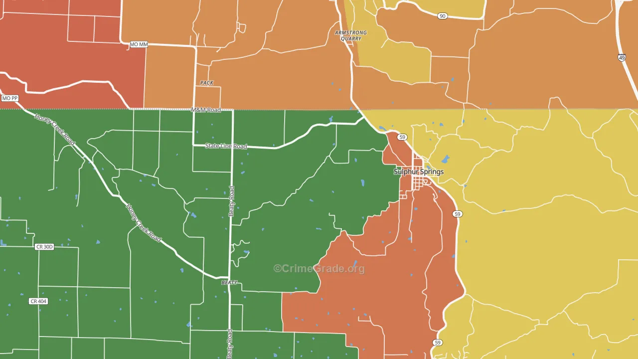 Sulphur Springs, AR Map of Drug-Related Crime Rates