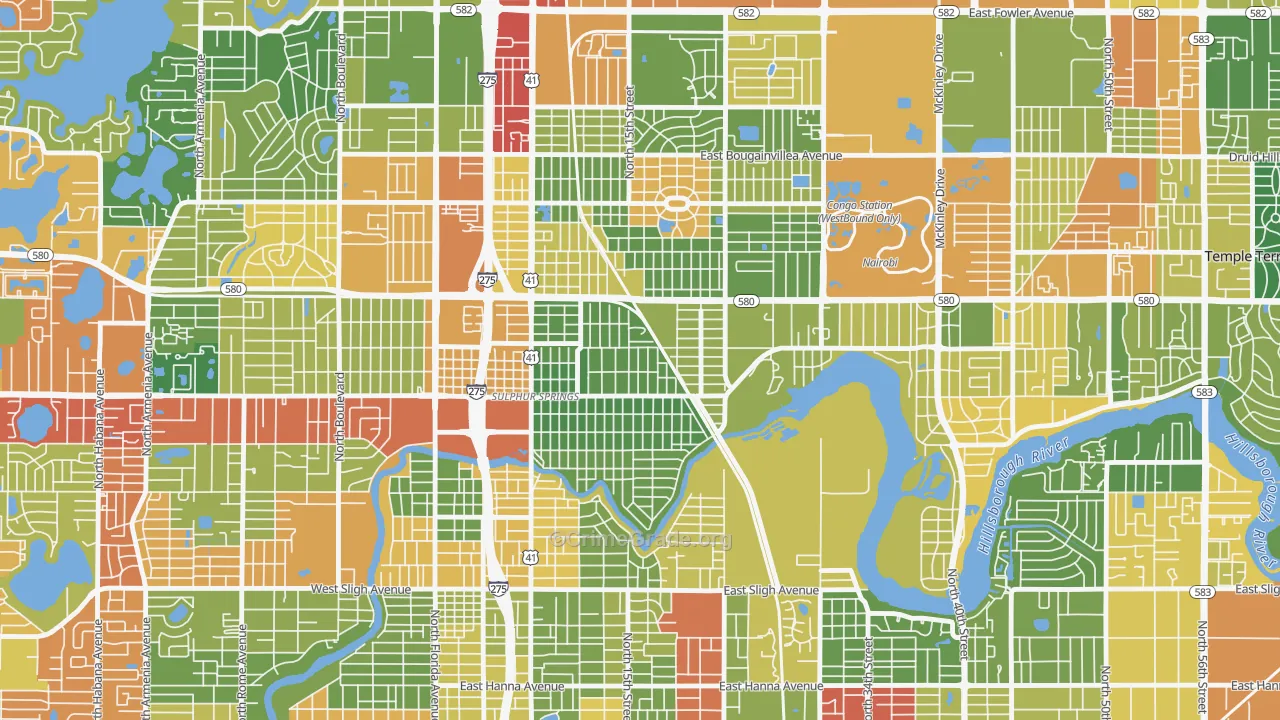 Sulphur Springs, Tampa, FL Map of Drug-Related Crime Rates