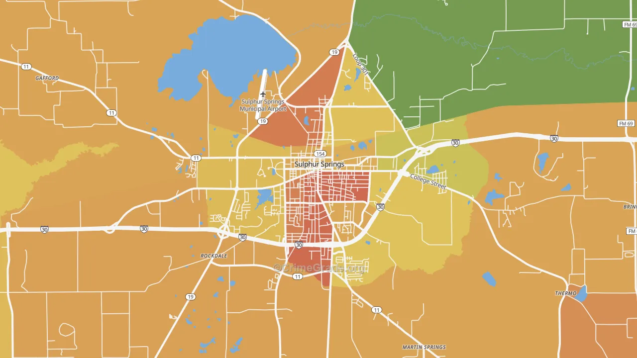 Sulphur Springs, TX Map of Drug-Related Crime Rates