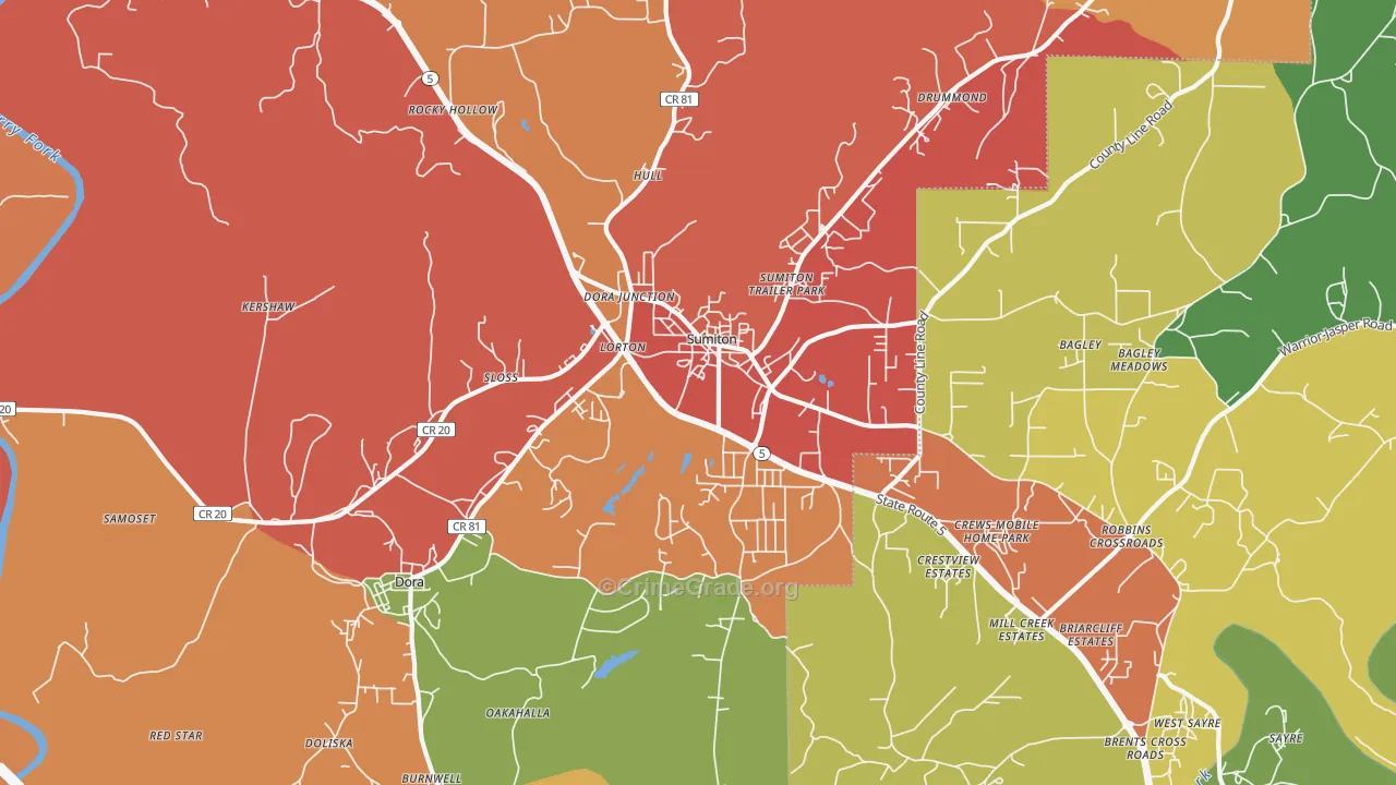 Sumiton, AL Map of Drug-Related Crime Rates