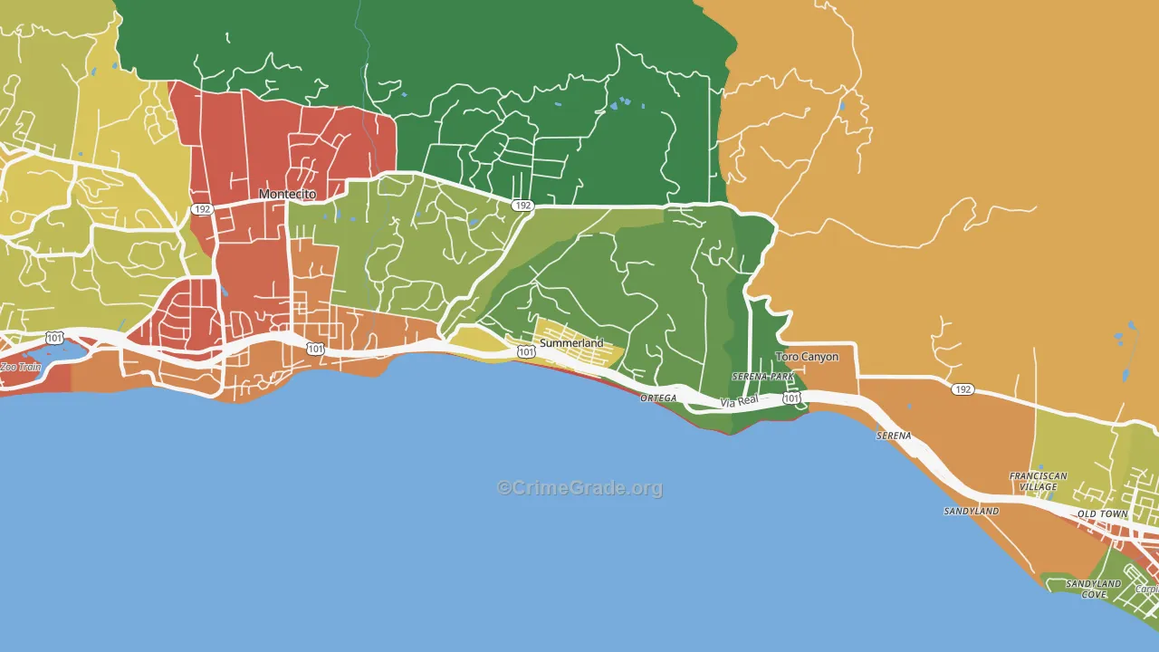 Summerland, CA Map of Drug-Related Crime Rates