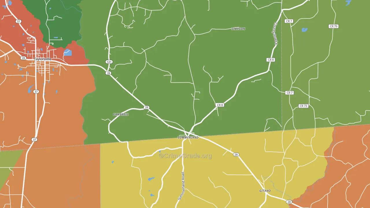 Summerland, MS Map of Drug-Related Crime Rates