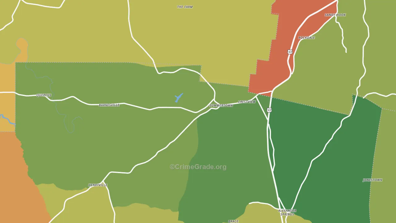 Summertown, TN Map of Drug-Related Crime Rates