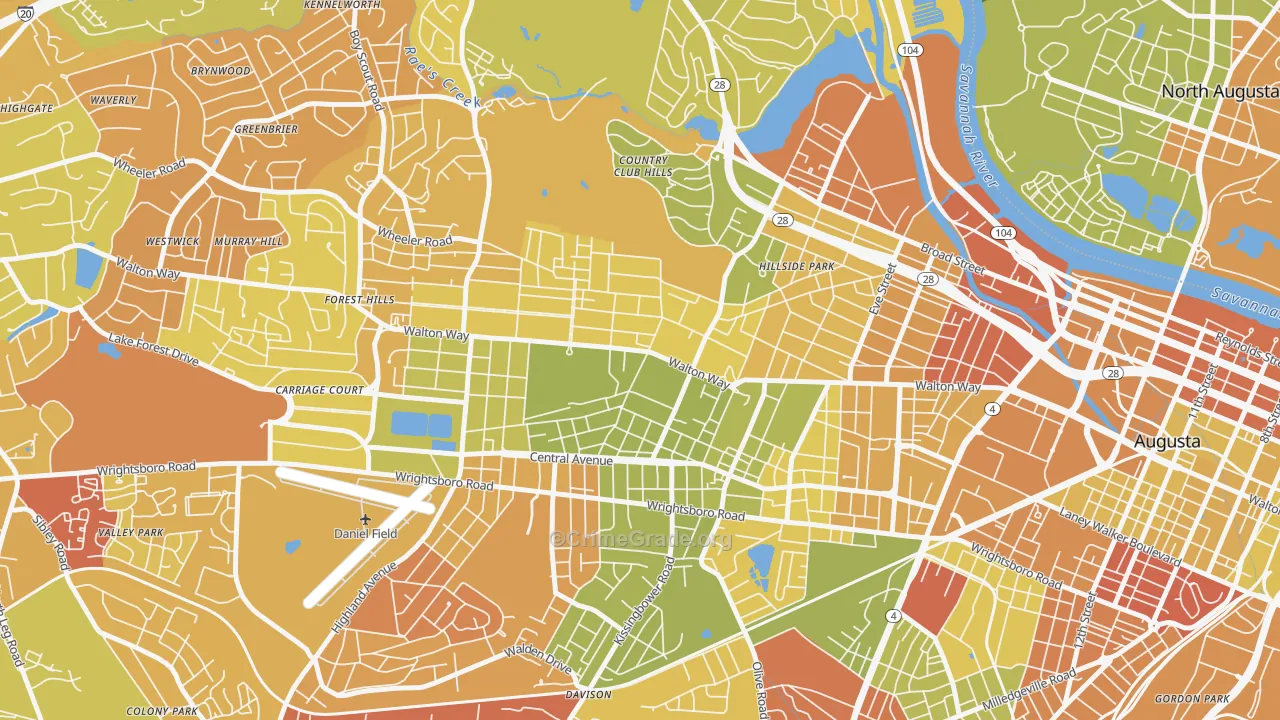 Summerville, Augusta, GA Map of Drug-Related Crime Rates