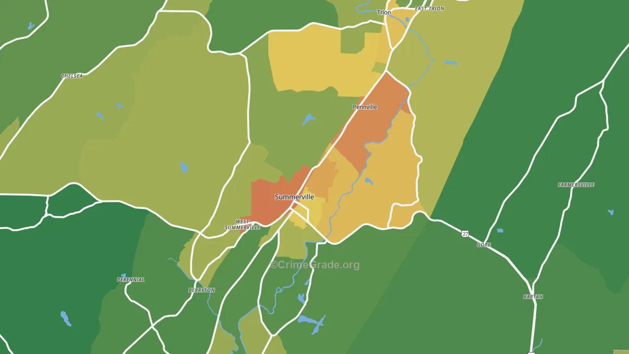 Summerville, GA Map of Drug-Related Crime Rates
