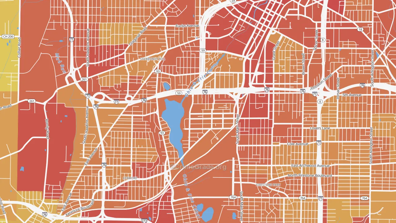 Summit Lake, Akron, OH Map of Drug-Related Crime Rates