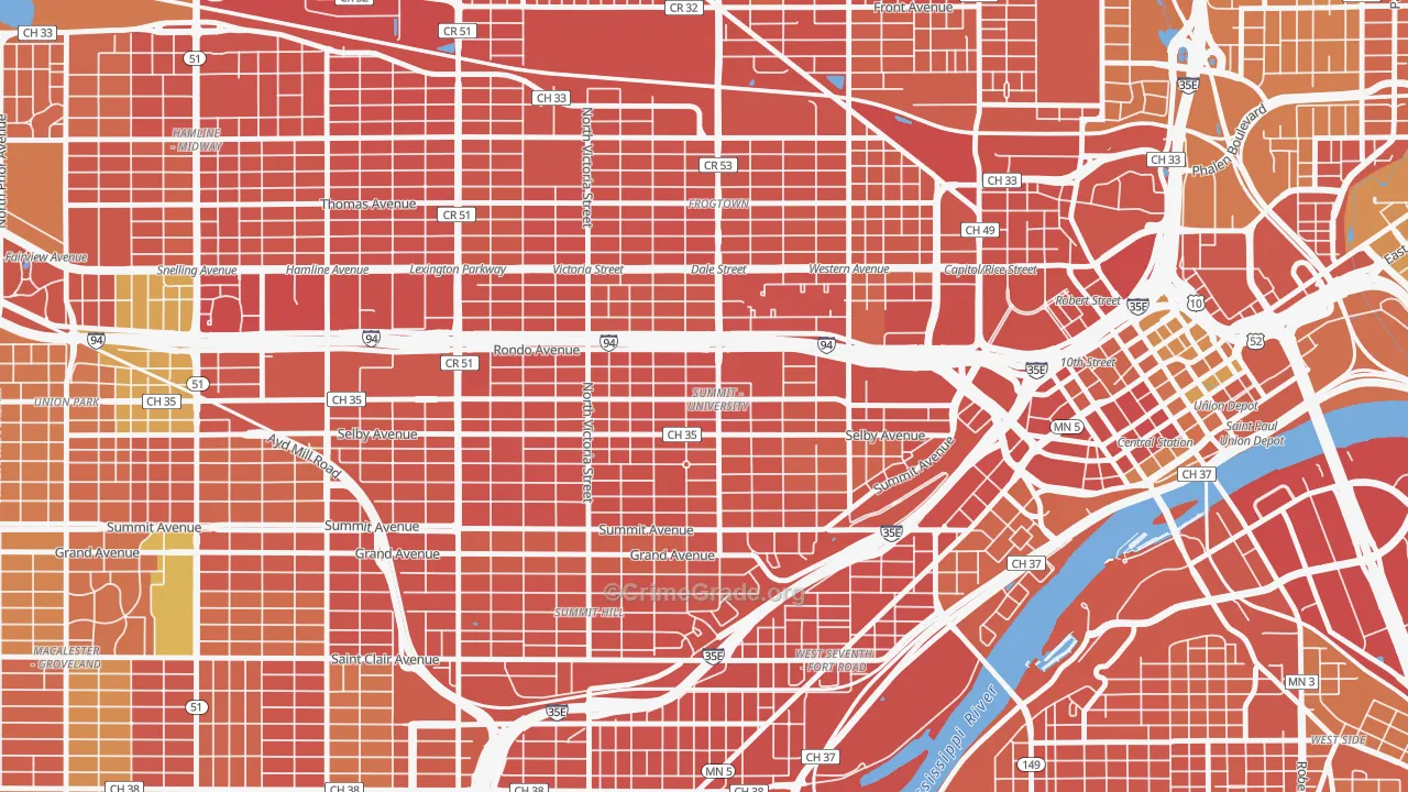Summit-University, St. Paul, MN Map of Drug-Related Crime Rates