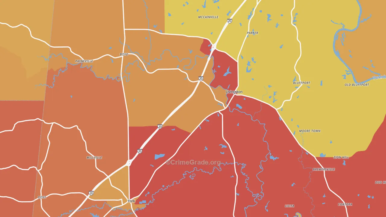 Sumter County, AL Map of Drug-Related Crime Rates