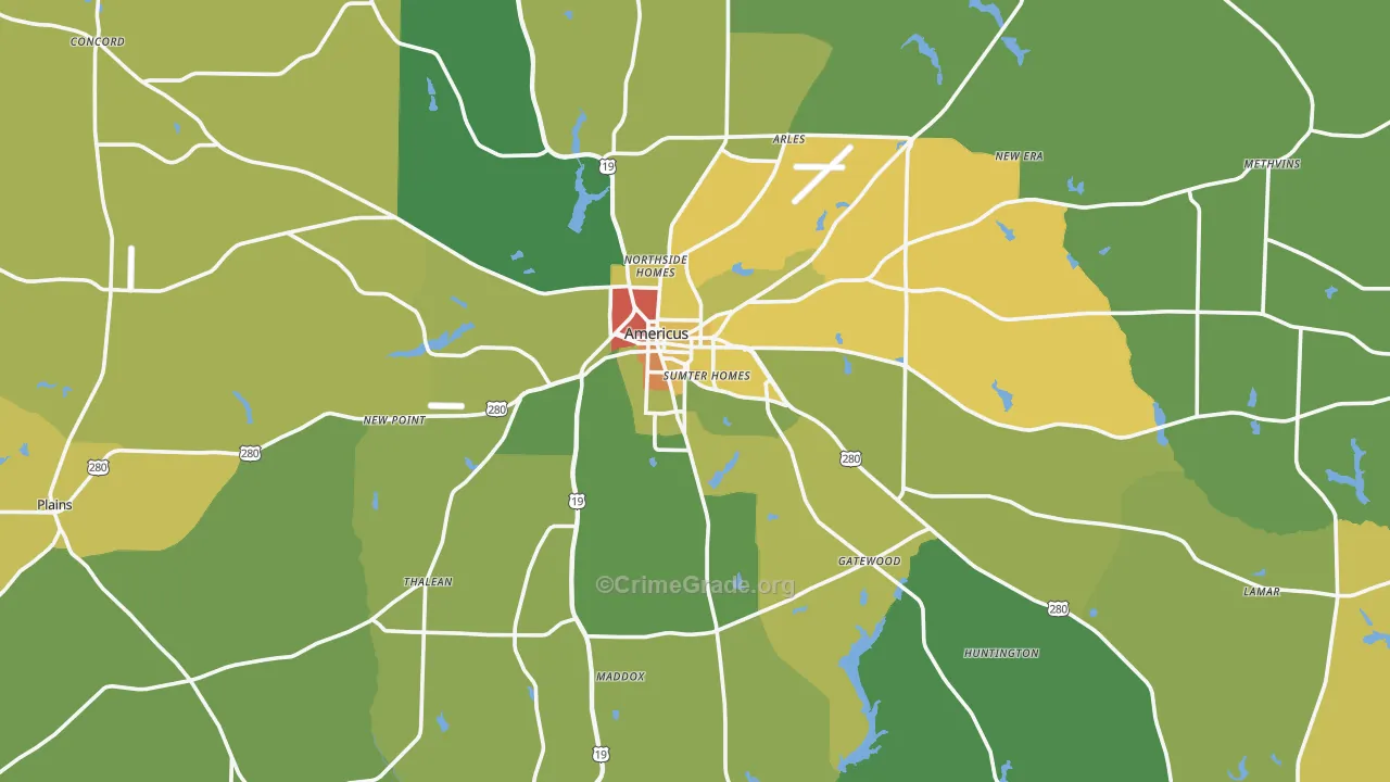 Sumter County, GA Map of Drug-Related Crime Rates