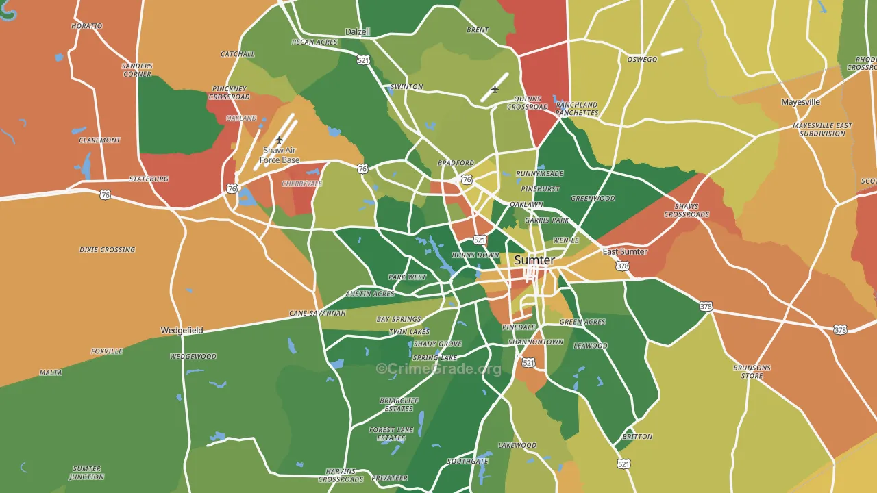 Sumter County, SC Map of Drug-Related Crime Rates