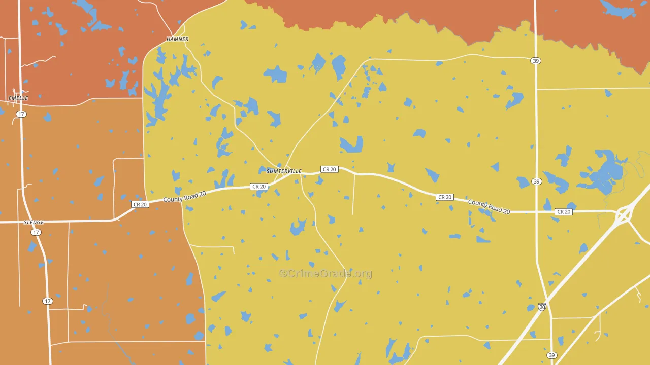 Sumterville, AL Map of Drug-Related Crime Rates