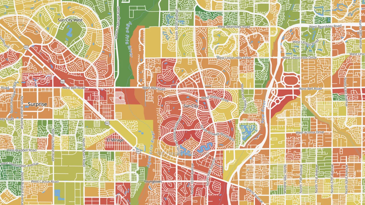Sun City, AZ Map of Drug-Related Crime Rates