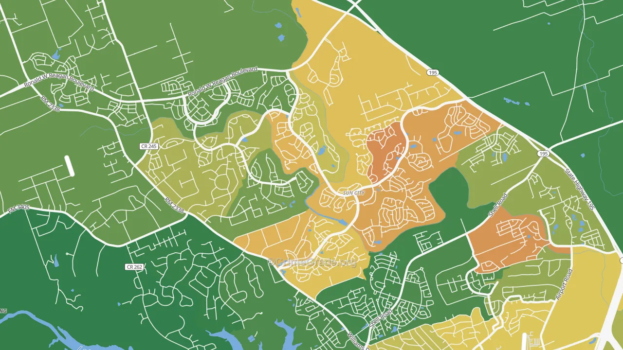 Sun City, Georgetown, TX Map of Drug-Related Crime Rates