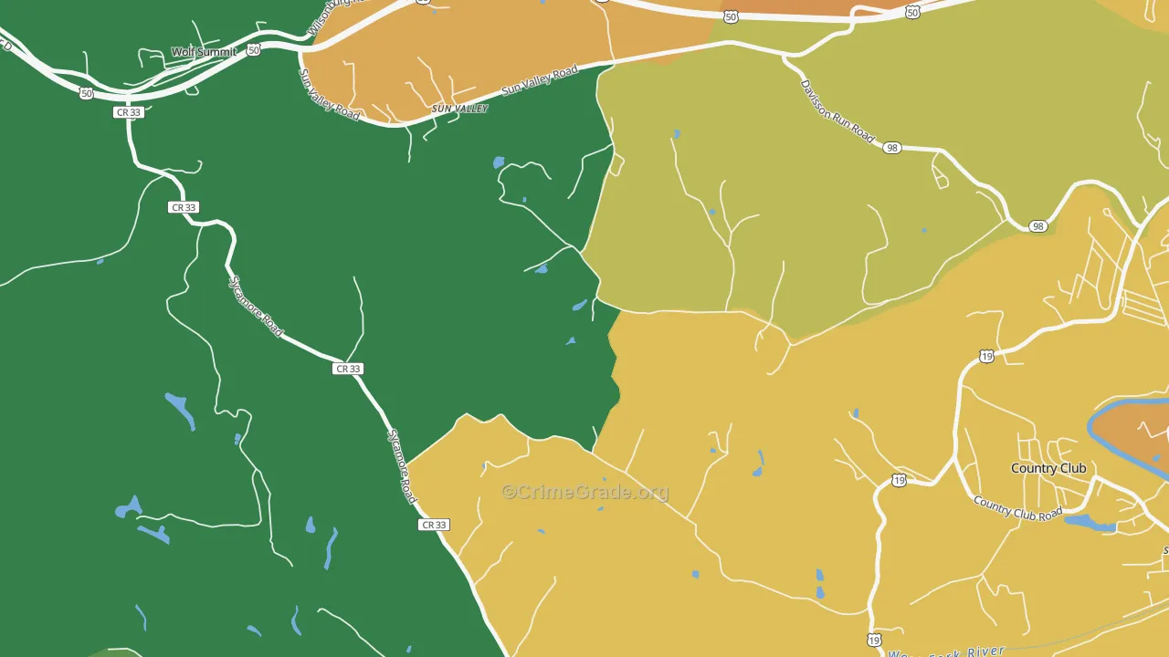Sun Valley, WV Map of Drug-Related Crime Rates