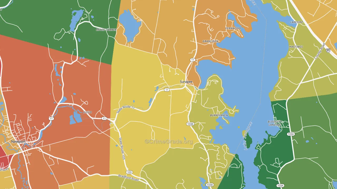 Sunapee, NH Map of Drug-Related Crime Rates