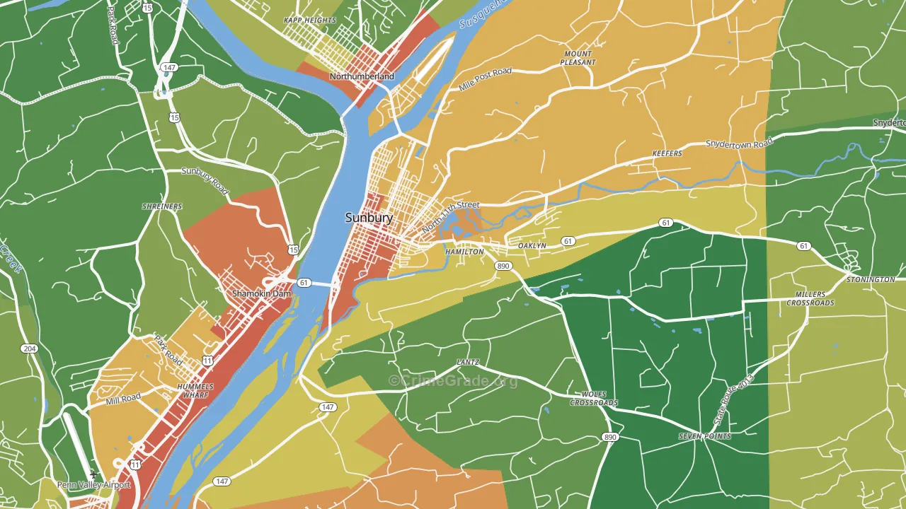 Sunbury, PA Map of Drug-Related Crime Rates