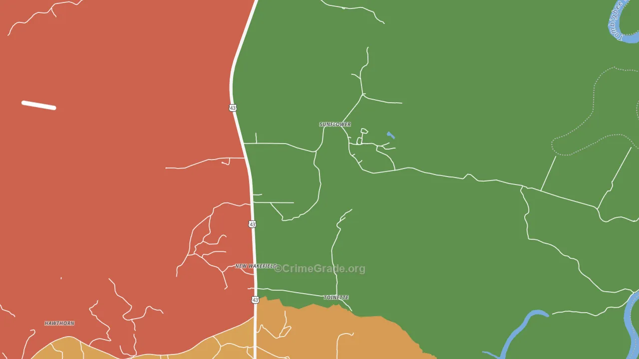Sunflower, AL Map of Drug-Related Crime Rates
