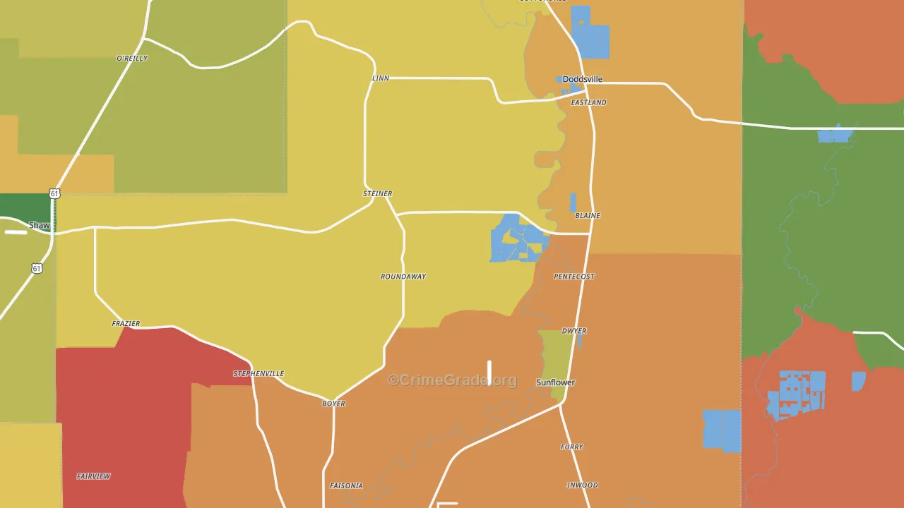 Sunflower County, MS Map of Drug-Related Crime Rates