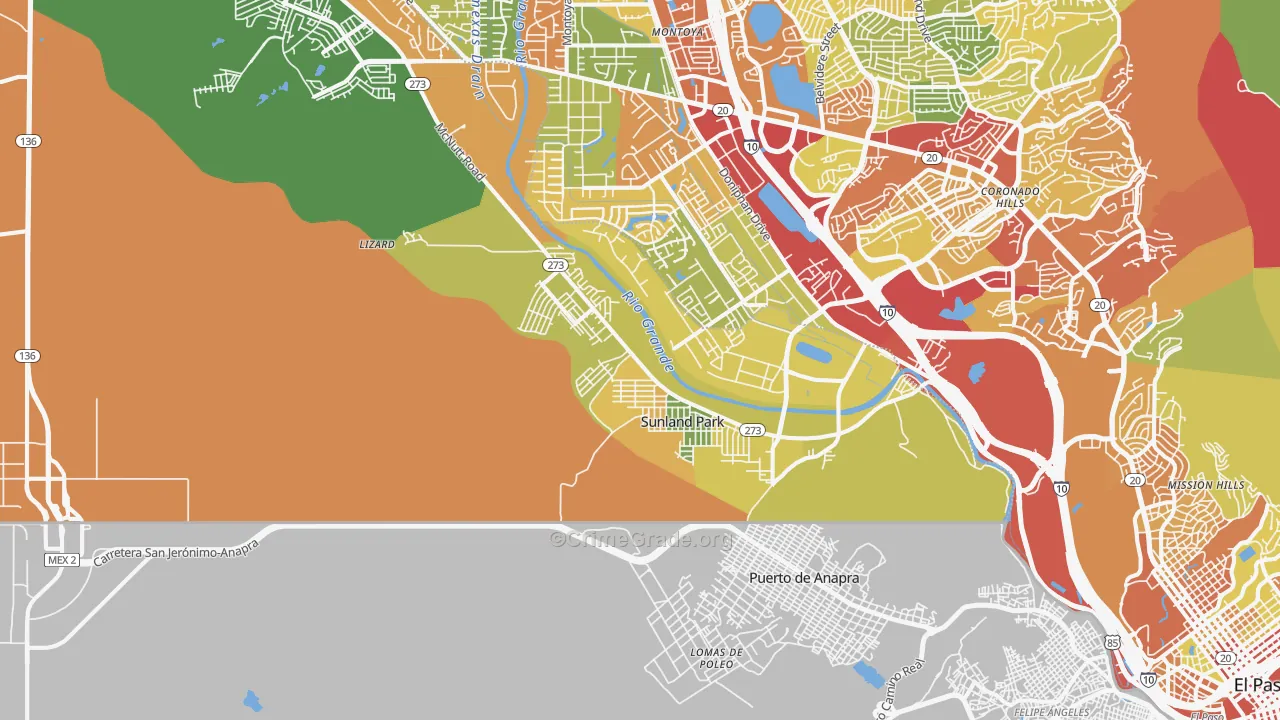 Sunland Park, NM Map of Drug-Related Crime Rates