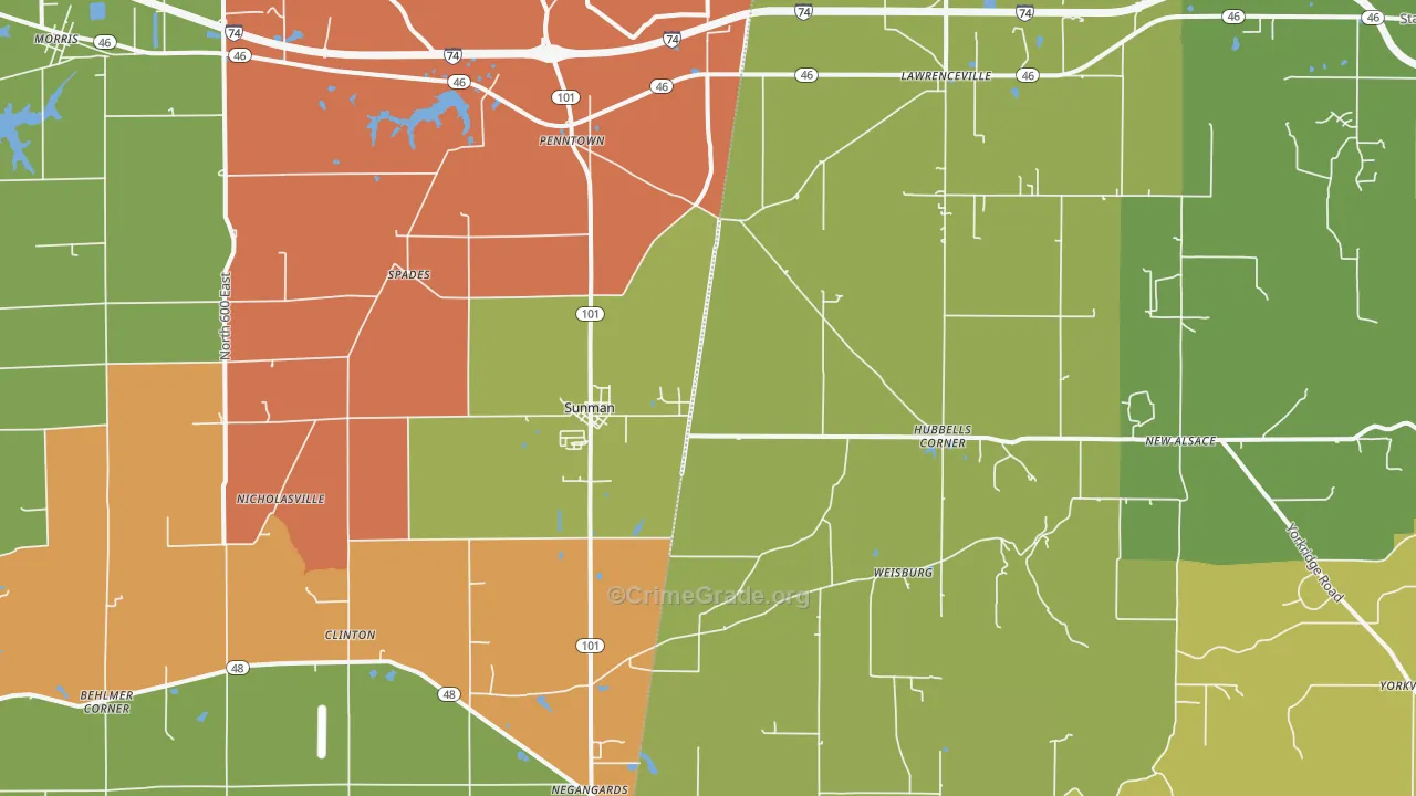 Sunman, IN Map of Drug-Related Crime Rates
