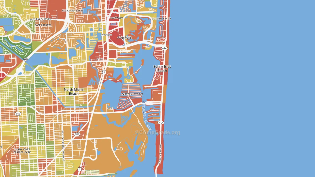 Sunny Isles Beach, FL Map of Drug-Related Crime Rates