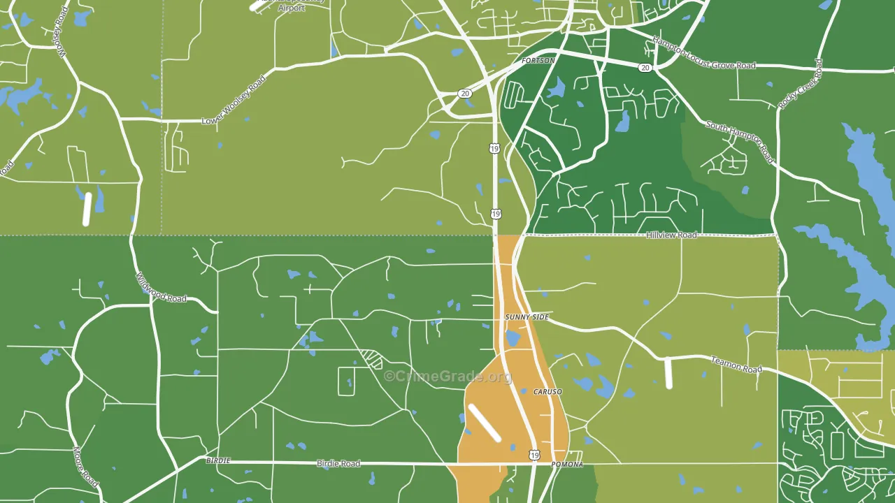 Sunny Side, GA Map of Drug-Related Crime Rates