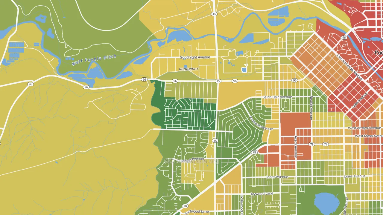 Sunnyheights, Pueblo, CO Map of Drug-Related Crime Rates