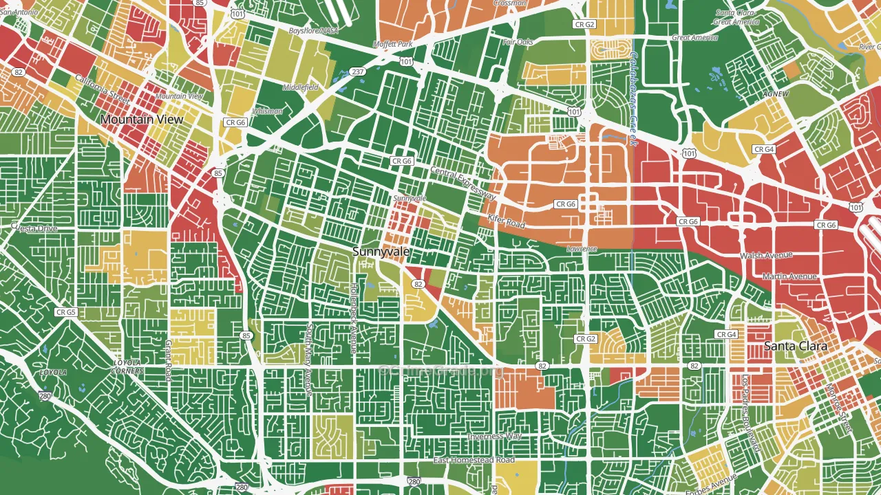 Sunnyvale, CA Map of Drug-Related Crime Rates