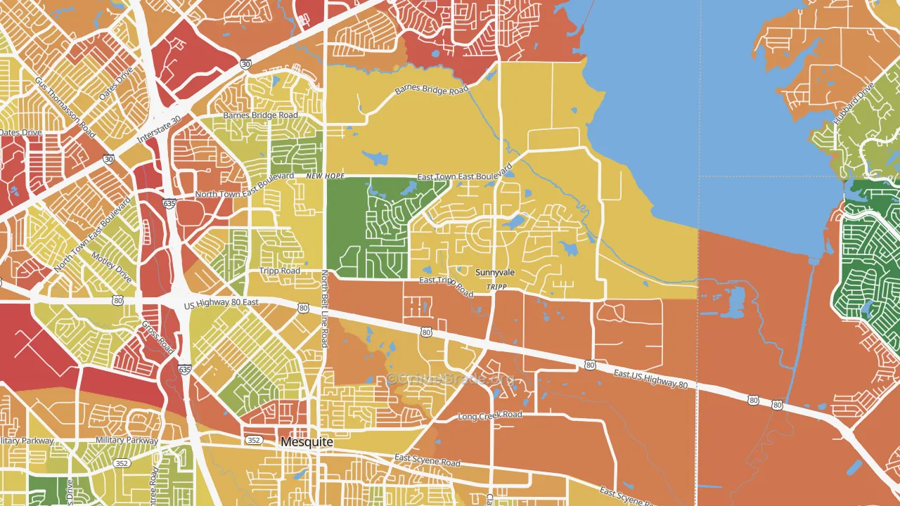 Sunnyvale, TX Map of Drug-Related Crime Rates