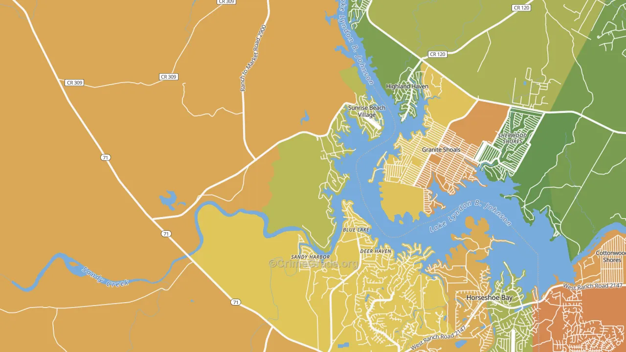 Sunrise Beach Village, TX Map of Drug-Related Crime Rates