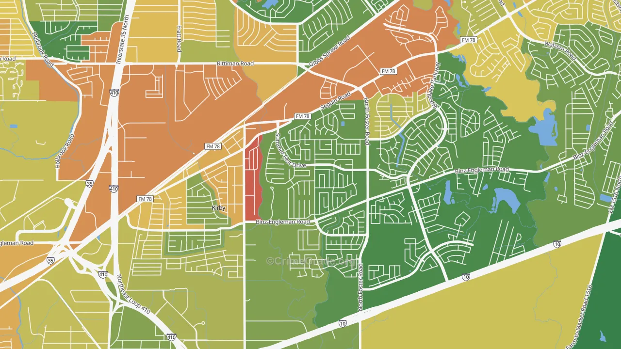 Sunrise, San Antonio, TX Map of Drug-Related Crime Rates