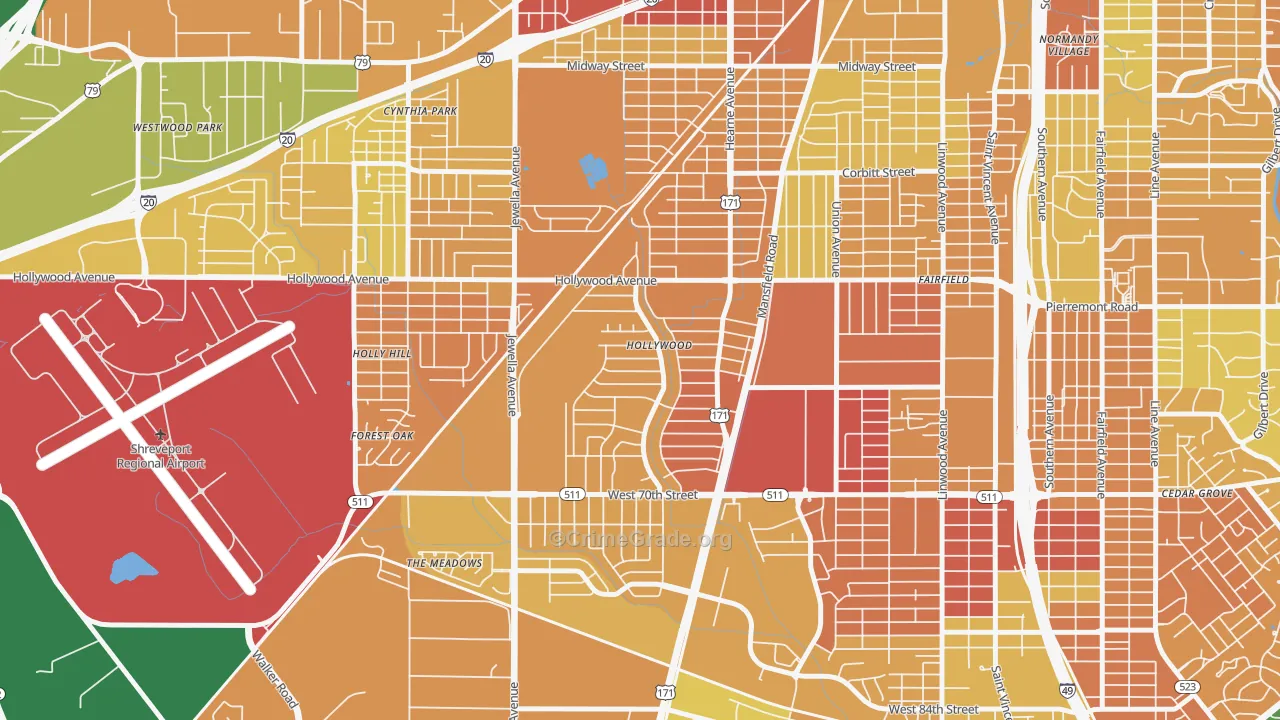 Sunset Arcre-Garden Valley-Morningside, Shreveport, LA Map of Drug-Related Crime Rates