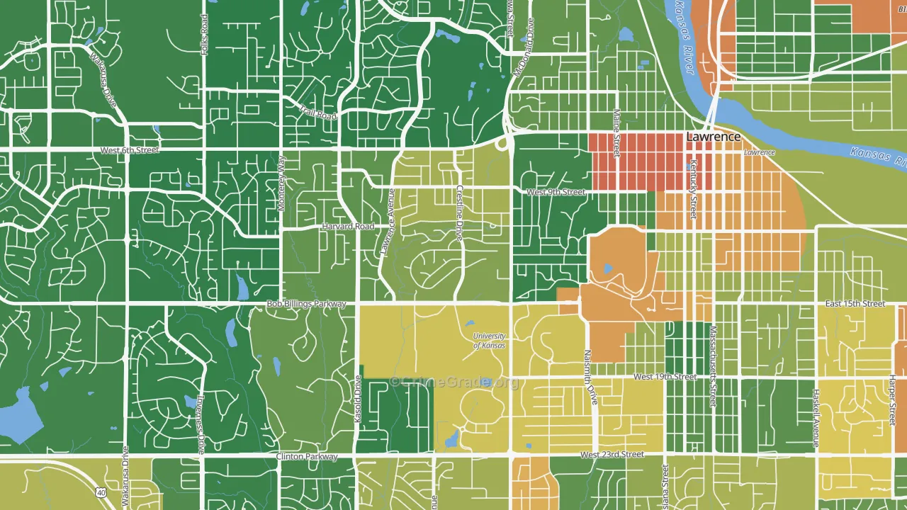 Sunset Hills, Lawrence, KS Map of Drug-Related Crime Rates
