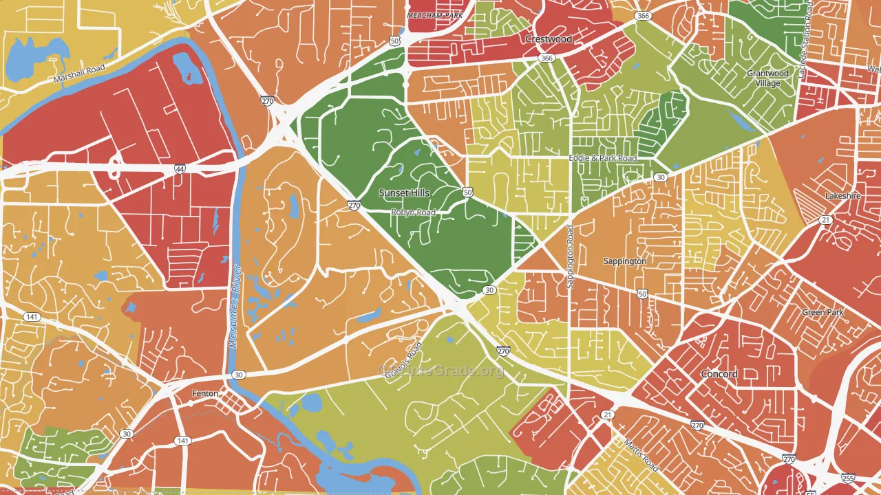 Sunset Hills, MO Map of Drug-Related Crime Rates