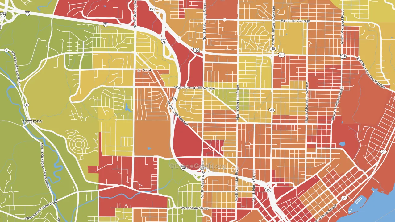 Sunset Hills, Peoria, IL Map of Drug-Related Crime Rates