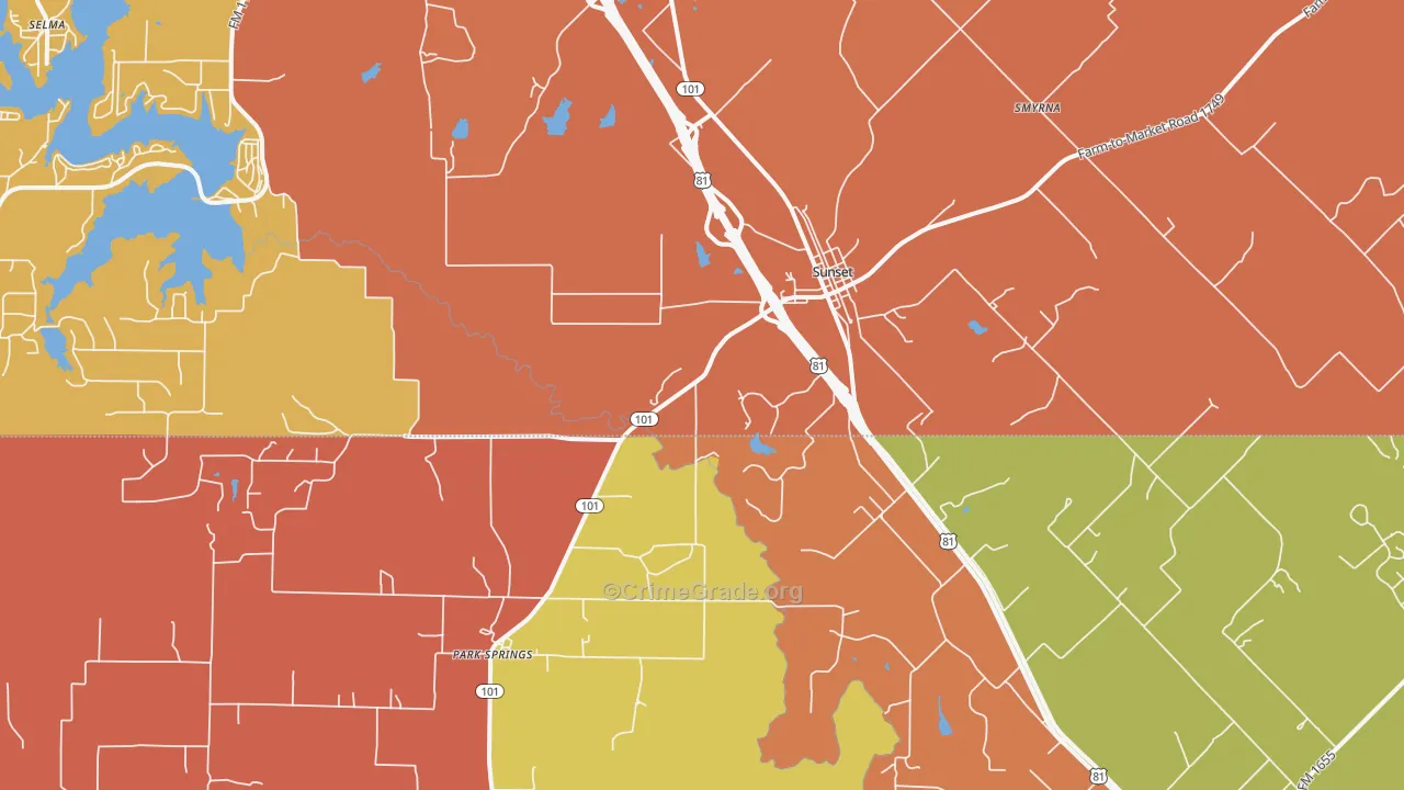 Sunset, TX Map of Drug-Related Crime Rates