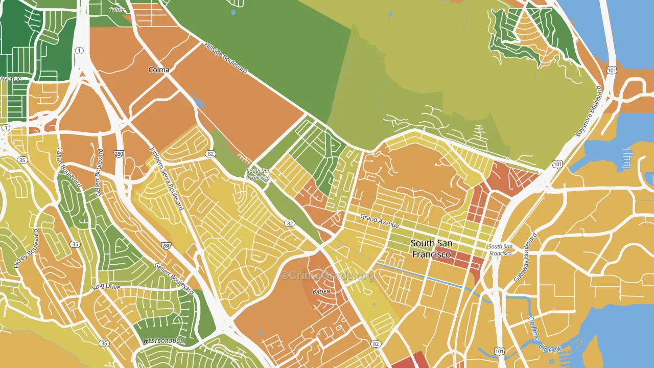 Sunshine Gardens, South San Francisco, CA Map of Drug-Related Crime Rates