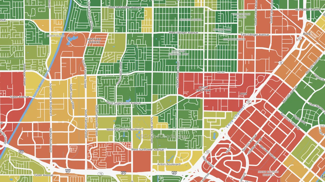 Sunwood Central, Santa Ana, CA Map of Drug-Related Crime Rates