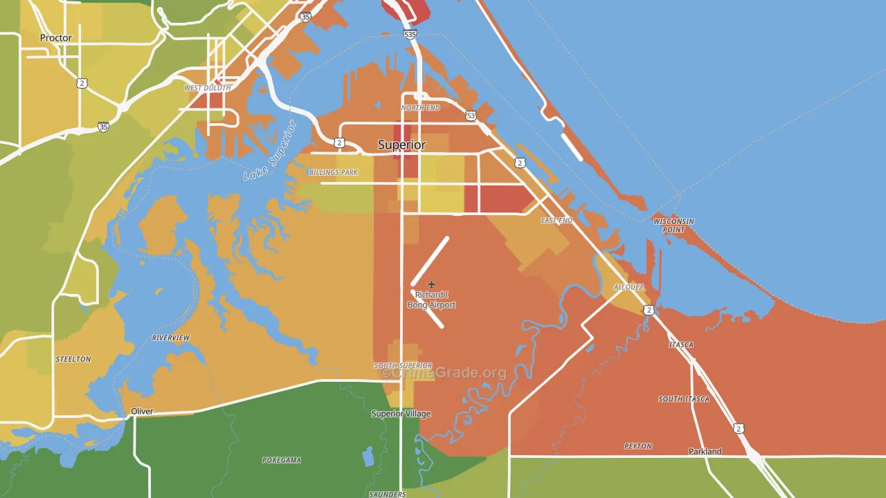 Superior, WI Map of Drug-Related Crime Rates