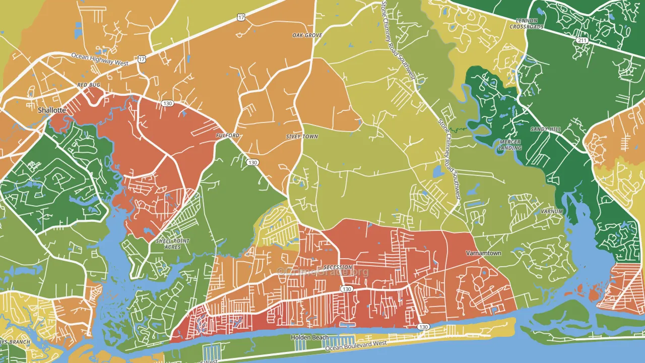 Supply, NC Map of Drug-Related Crime Rates