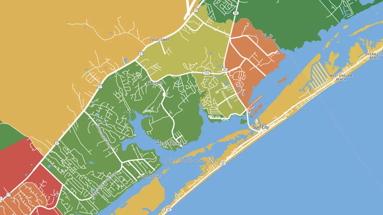 Surf City, NC Map of Drug-Related Crime Rates