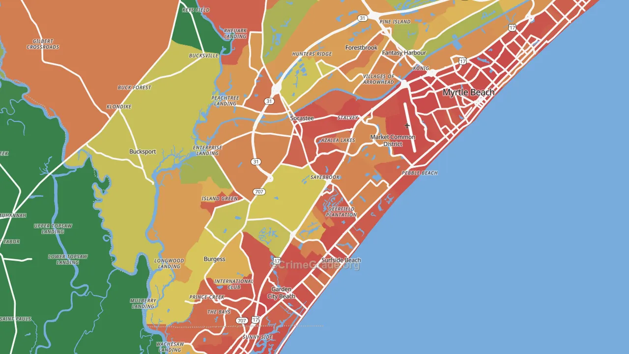 Surfside Beach, SC Map of Drug-Related Crime Rates