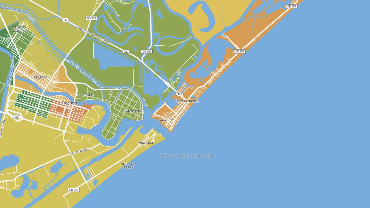 Surfside Beach, TX Map of Drug-Related Crime Rates