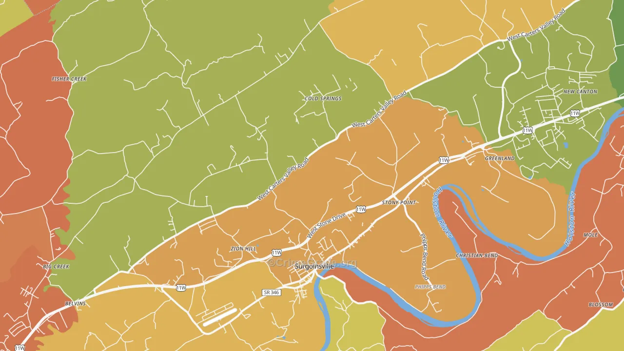 Surgoinsville, TN Map of Drug-Related Crime Rates